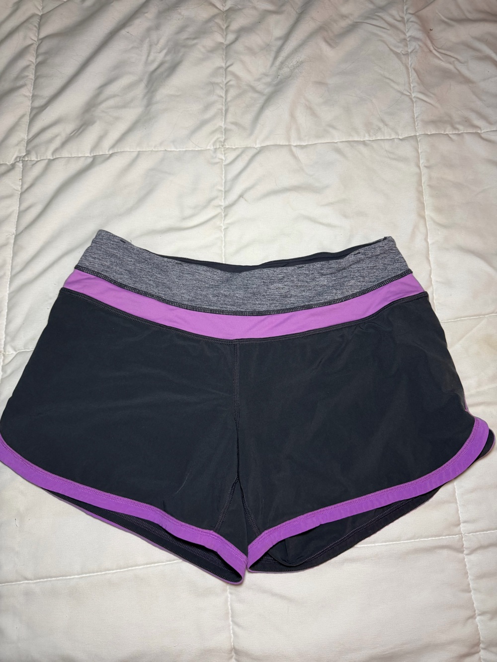 lululemon athletica Black Athletic Shorts with Purple Trim and Gray Waistband
